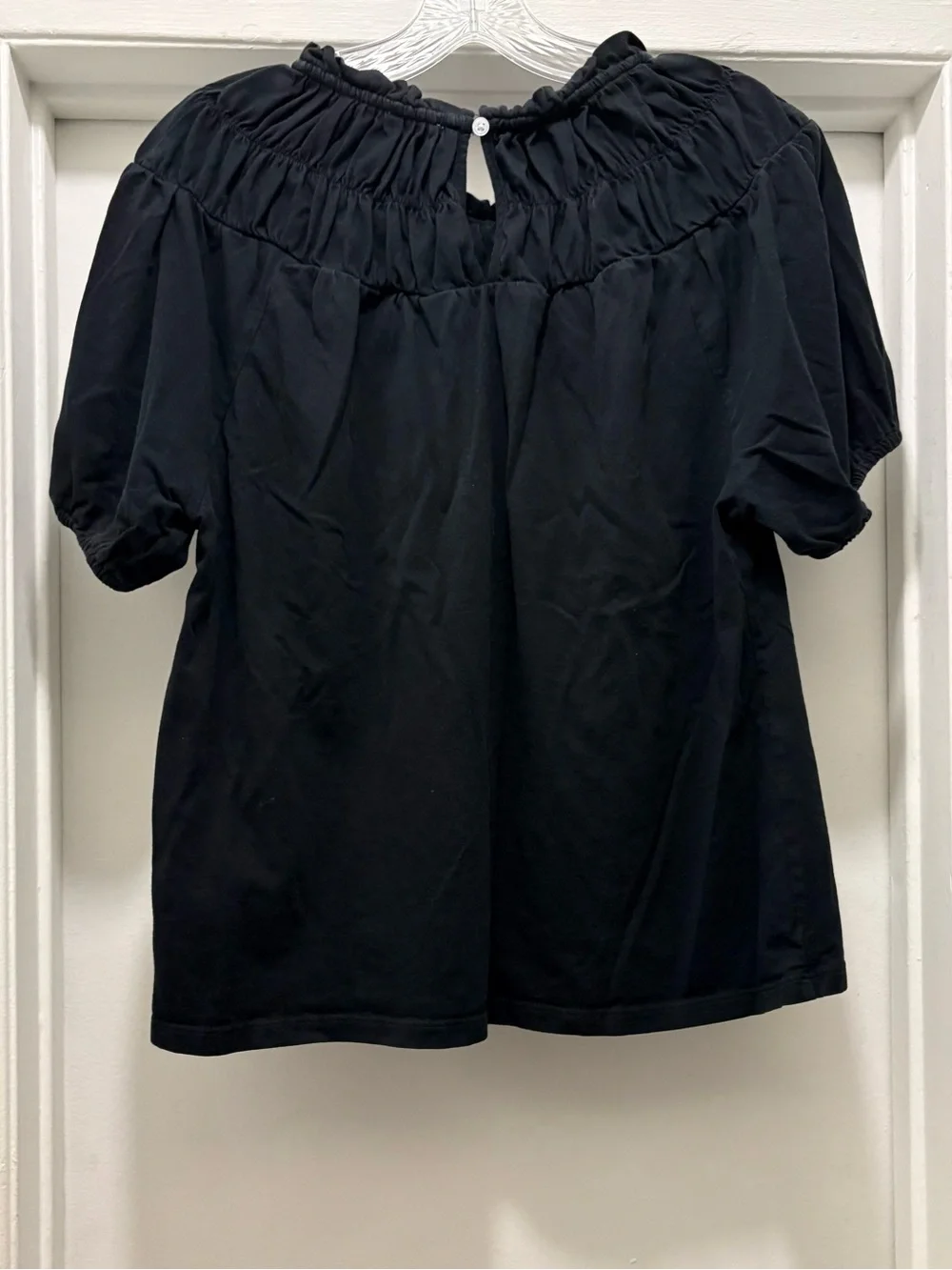 J. Crew Black Smocked Neck Short Sleeve Blouse Women’s Medium Casual, Whimsygoth